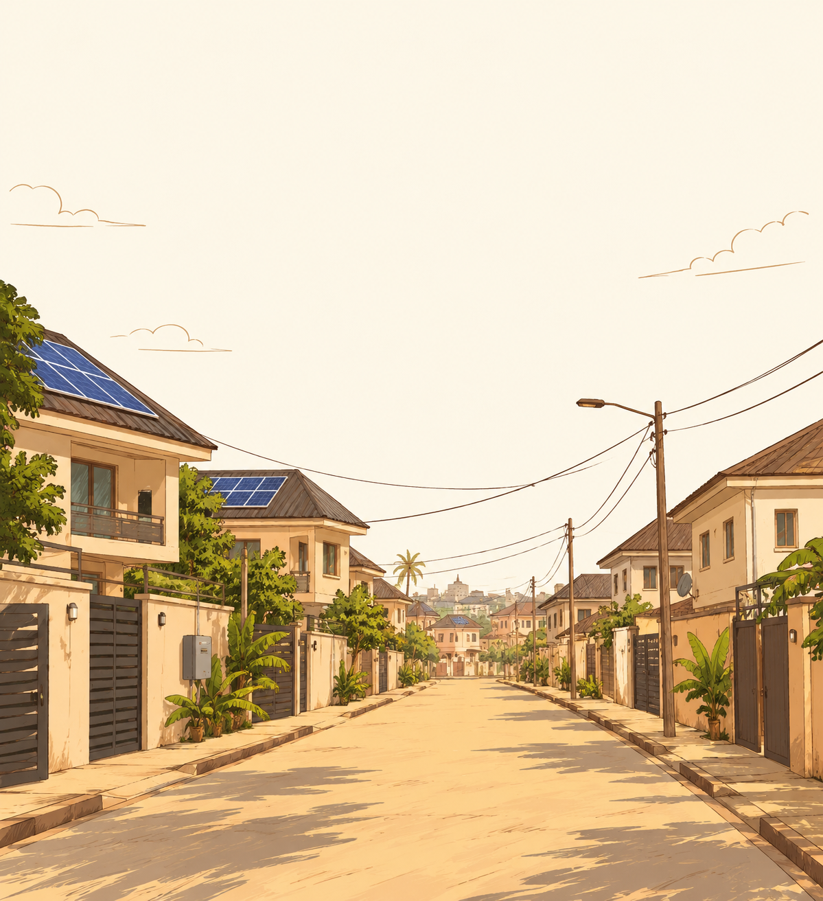Home with rooftop solar panels in a Nigerian residential estate